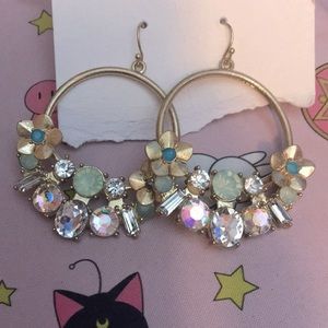 Flower and jewel hook hoop Earrings